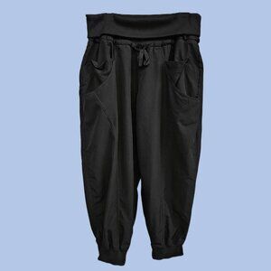 Champion Women's Black Wide Leg Fold Over Waist Pants - L